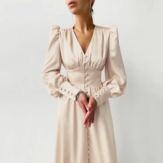 Satin single-breasted dress