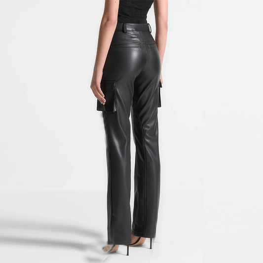Black Matte Faux Leather Slim Pants