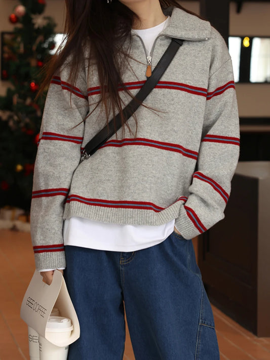 Zipper Striped Sweater