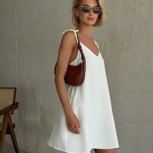 100% Cotton Backless Midi Dress