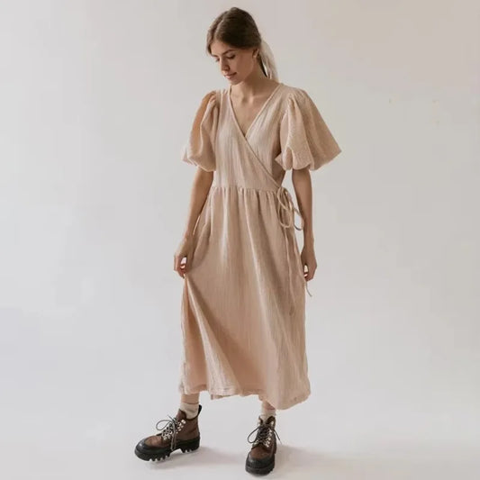 Organic cotton lantern maxi dress
