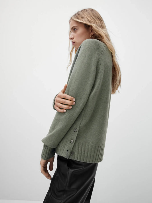 Casual side button-down wool jumper