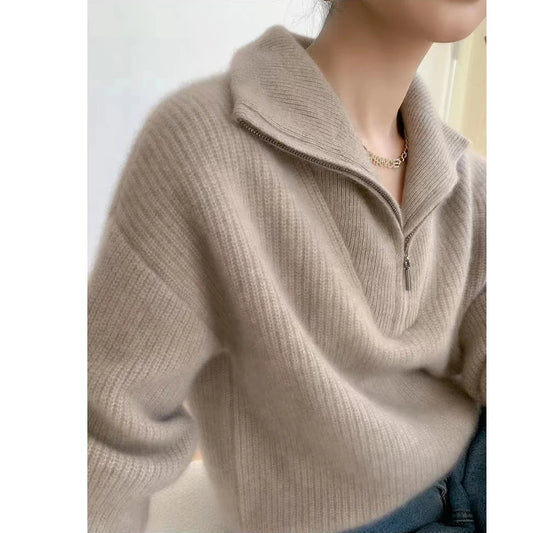 Cashmere Sweater with Vertical Lapel