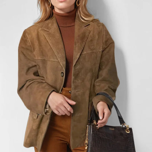 Brown Suede Jacket With Lapel