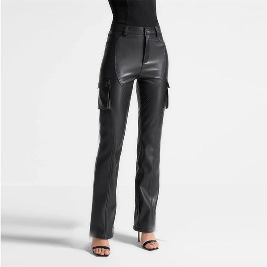 Black Matte Faux Leather Slim Pants