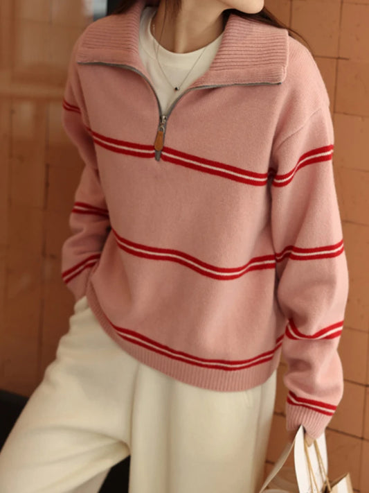 Zipper Striped Sweater