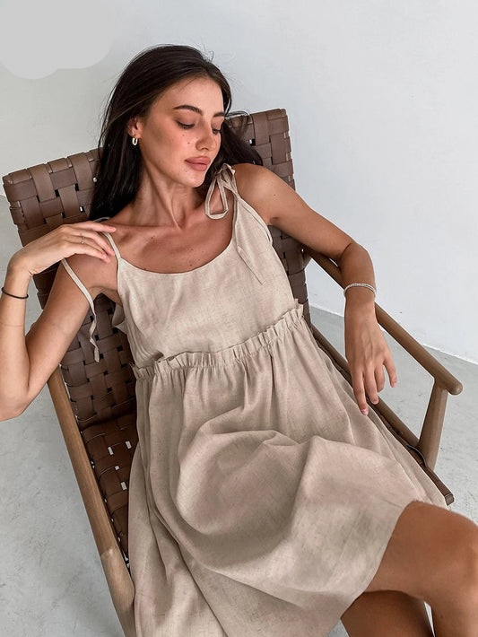 Summer Khaki Linen Dress