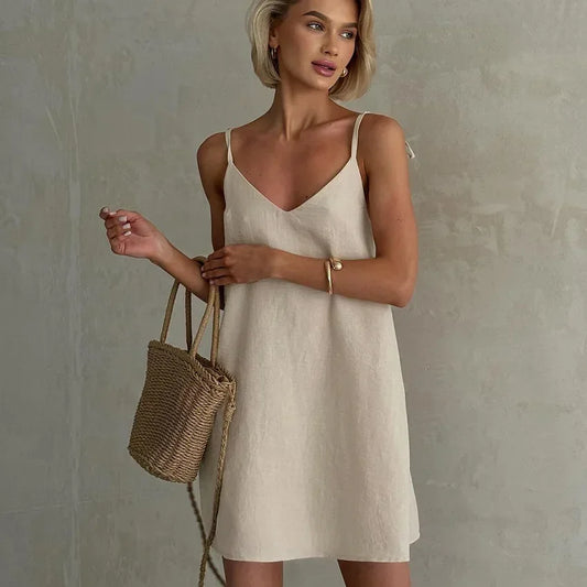 100% Cotton Backless Midi Dress