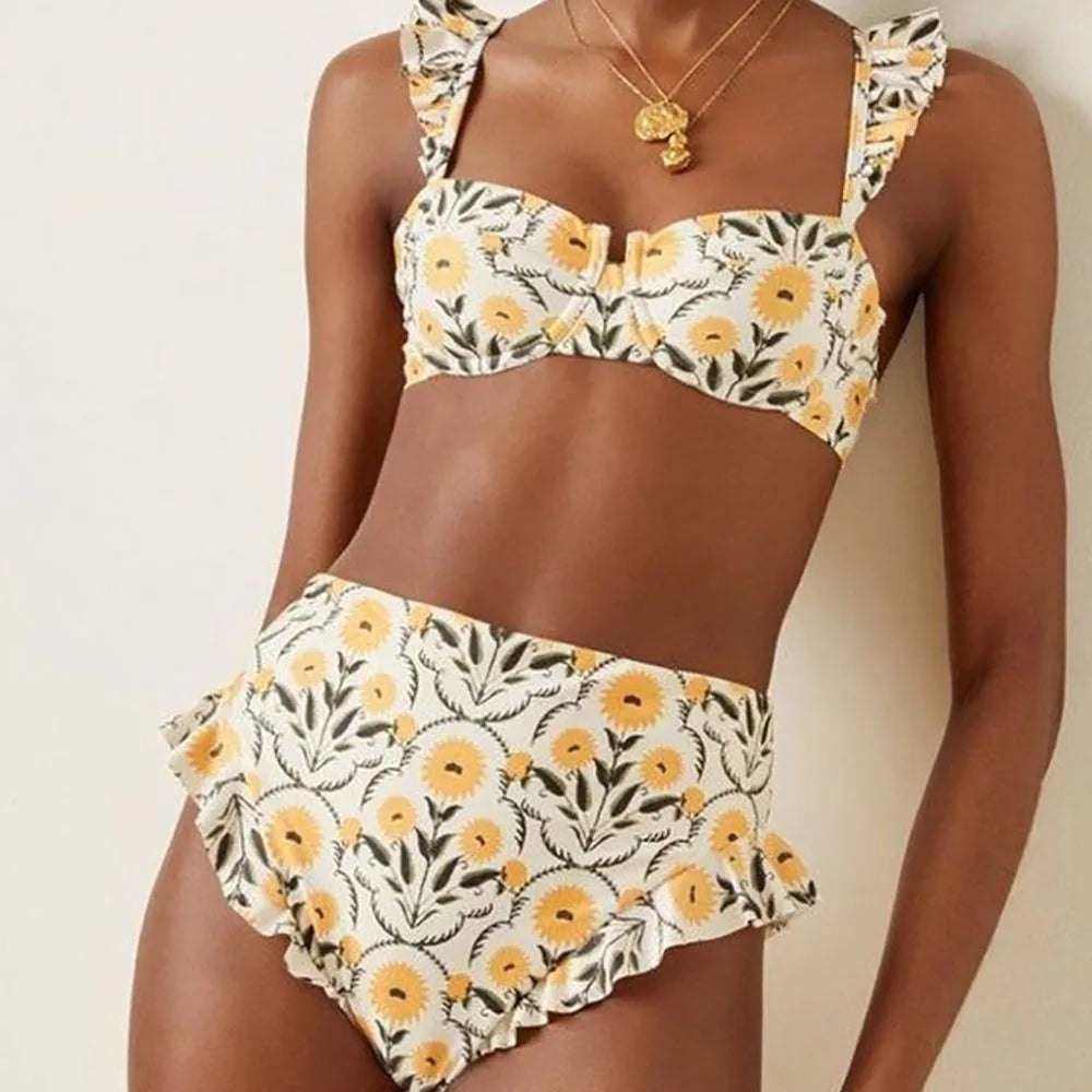 Agaric Print Triangle Micro  Bikini Sets And Maxi Skirts Two Pieces Tankini Women Swimming Suits Swimwear Patchwork 2023 Luxury