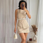 Women's Summer Fashion Dresses Solid O-Neck Sleeveless Pockets Belt Decoration Zipper Female High Street Mini Dress