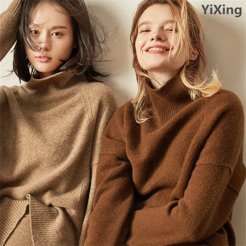 DY Autumn and Winter New Cashmere Sweater Women's High-Necked Pullover Loose Thick Sweater Short Paragraph Knit Shirt