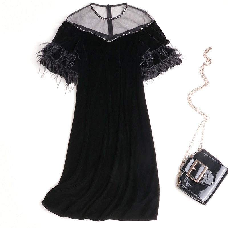 Round neck velvet dress