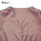 Elegant Satin Single-Breasted Shirt Dress Fashion Beige Slim V Neck Long Dresses Woman Latern Sleeve Autumn Winter Robe