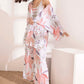 Cotton Pyjamas Set Flower Print Summer Thin Pyjama Femme Long Robe+Pants+Vest 3 Piece/Set Sleepwear Pijama