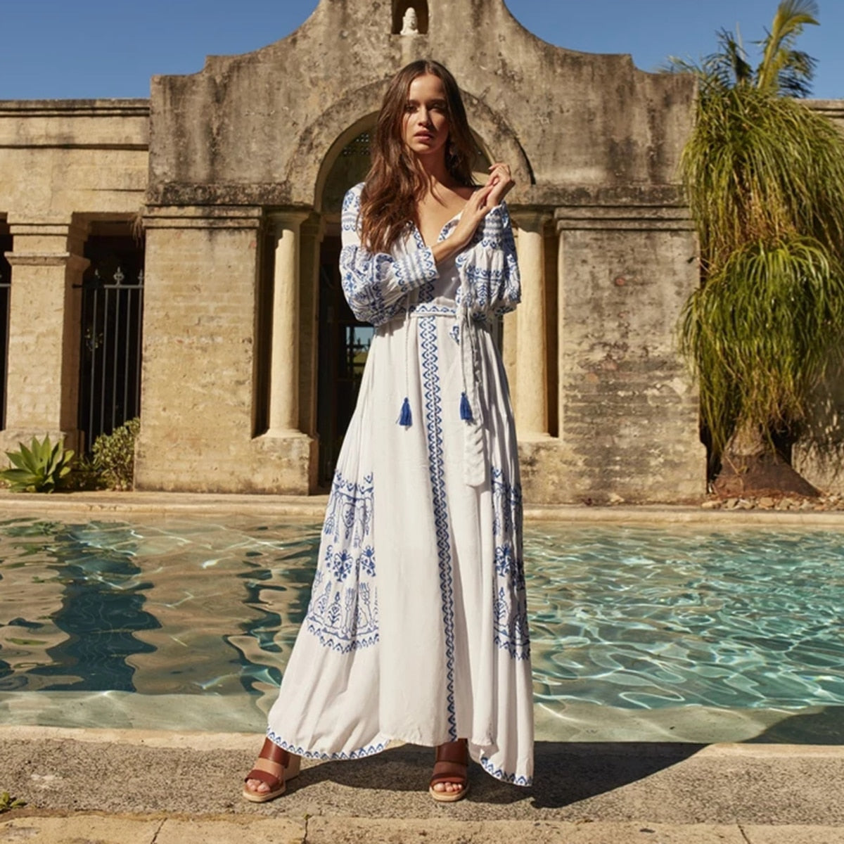 Jastie Bahia Maxi Dress Women Summer Fall Long Sleeve Embroidery Vintage Long Dress 2022 Boho Beach Hippie Loose Vestidos Mujer