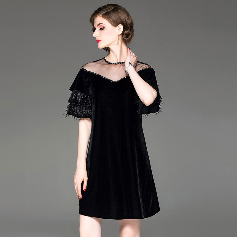 Round neck velvet dress