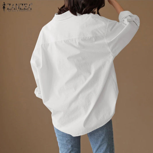 ZANZEA 2023 Elegant Spring Shirts Women's Irregular Top Casual Baggy Button Blusas Female Lapel Solid Tunic  Chemise 7