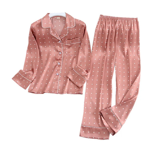 Long Sleeve Pyjamas Autumn Ice Silk Long Sleeve Trousers Suit Printing Fashion Pyjamas Set