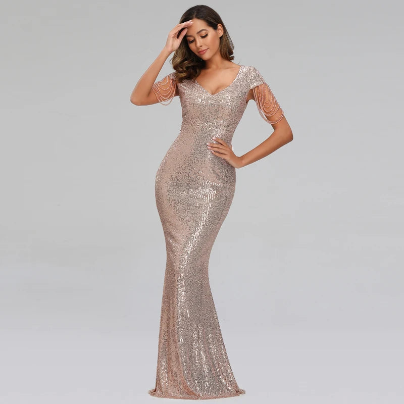 V neck bodycon sequin dress