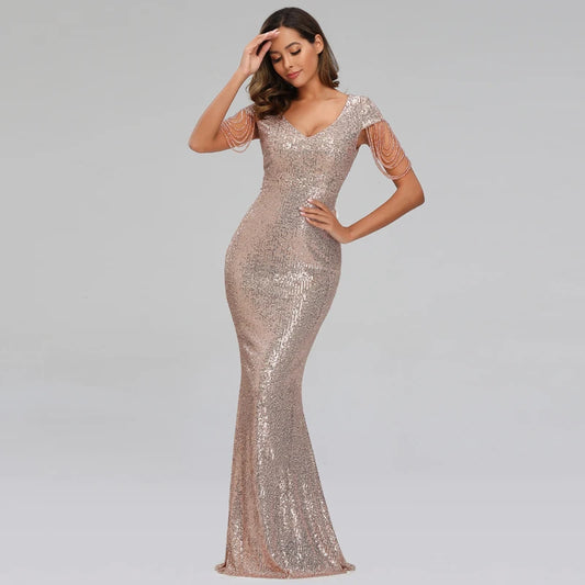 V neck bodycon sequin dress