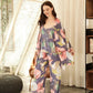 Cotton Pyjamas Set Flower Print Summer Thin Pyjama Femme Long Robe+Pants+Vest 3 Piece/Set Sleepwear Pijama