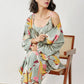 Cotton Pyjamas Set Flower Print Summer Thin Pyjama Femme Long Robe+Pants+Vest 3 Piece/Set Sleepwear Pijama