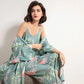 Cotton Pyjamas Set Flower Print Summer Thin Pyjama Femme Long Robe+Pants+Vest 3 Piece/Set Sleepwear Pijama