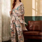 Cotton Pyjamas Set Flower Print Summer Thin Pyjama Femme Long Robe+Pants+Vest 3 Piece/Set Sleepwear Pijama