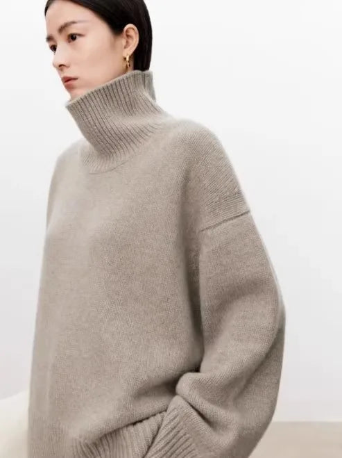 Thickened turtleneck 100% pure cashmere sweater women's loose lazy knit silhouette sweater European products