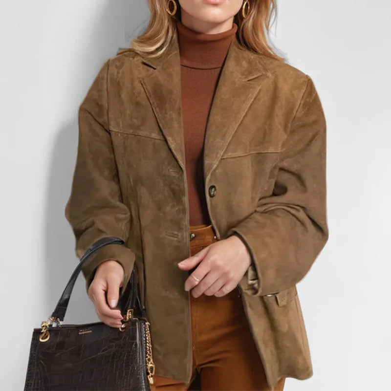 Brown Suede Jacket With Lapel