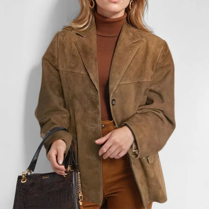 Brown Suede Jacket With Lapel