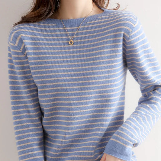 Women O-Neck Striped Sweater Harajuku Winter Retro Women's Thick Slim Stretch Warm Tops 2022 Autumn Knitted Pullover