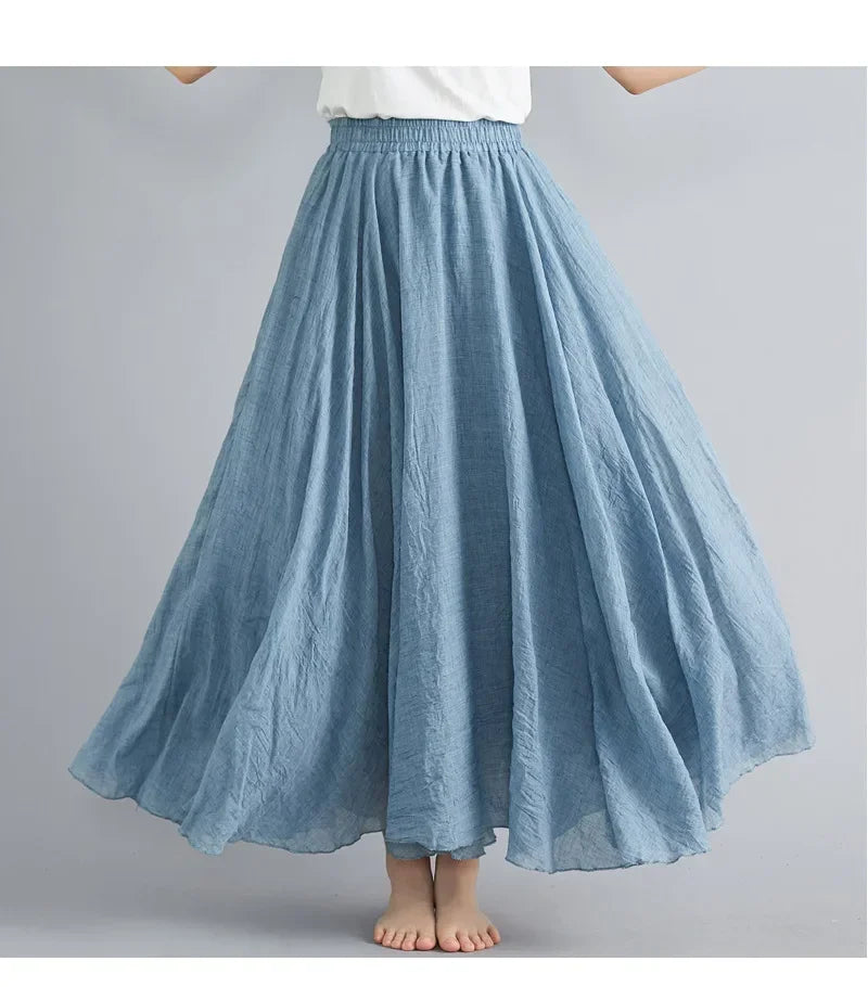 Cotton Linen Women Skirts Maxi Elegant