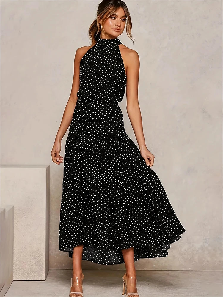 Summer Long Dress Polka Dot Casual Dresses Black Sexy Halter Strapless New 2022 Yellow Sundress Vacation Clothes For Women