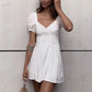 Elegant French Chic Mini Dresss White Cotton Lace Up Hollow Out Embroidery Women Ladies Vacation Dresses