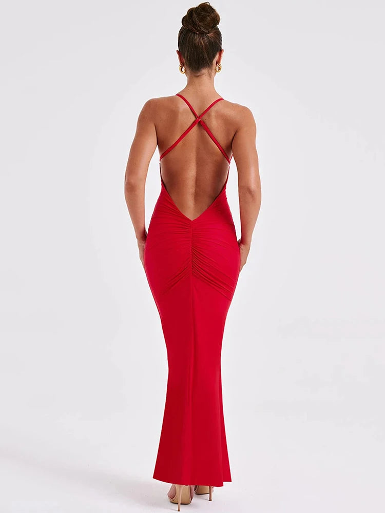 Mozision Spaghetti Strap Backless Sexy Maxi Dress For Women Fashion Summer New Sleeveless Bodycon Club Party Long Dress Elegant