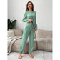 Women's Solid Polyester Fiber Casual Pajama Set Long Sleeved Crew Neck Loose Top Pants Pajamas And Autumn 2 Piece Home Wear Set