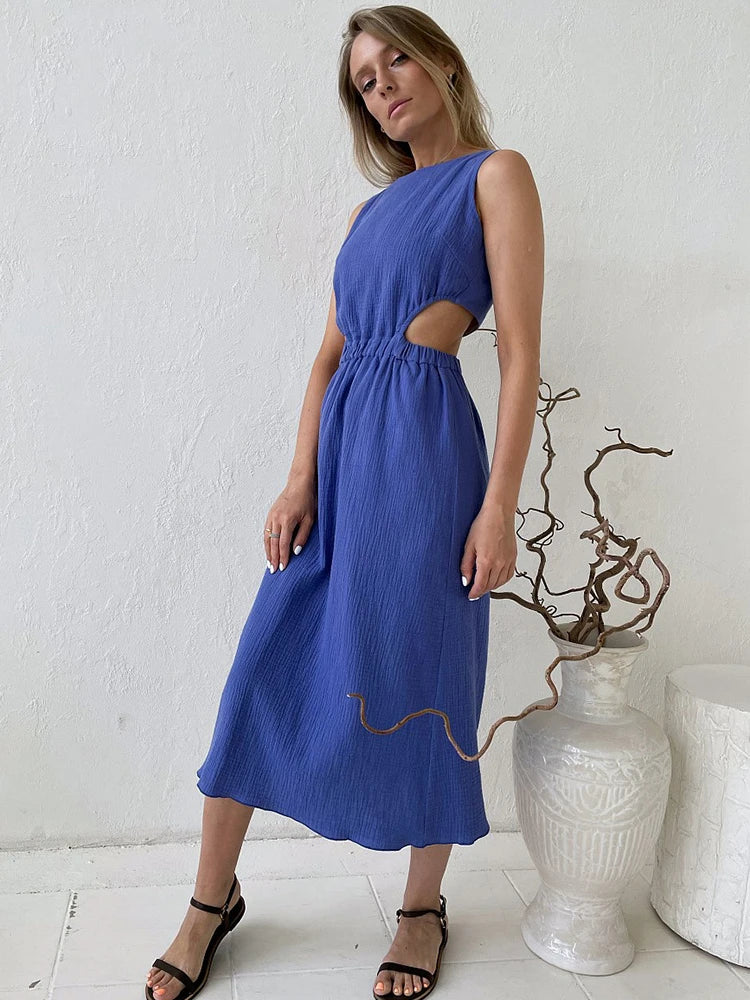 Holiday long Dress Woman 100% Cotton Loose splicing Summer sleeveless Dress Casual Lady Dress 2023