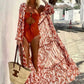 Sexy Vacation Style Swimsuit Bikini Orange Red High Waist Hollow Design Fashion Long Cape Yarn Summer Print 2024 Ladies Design