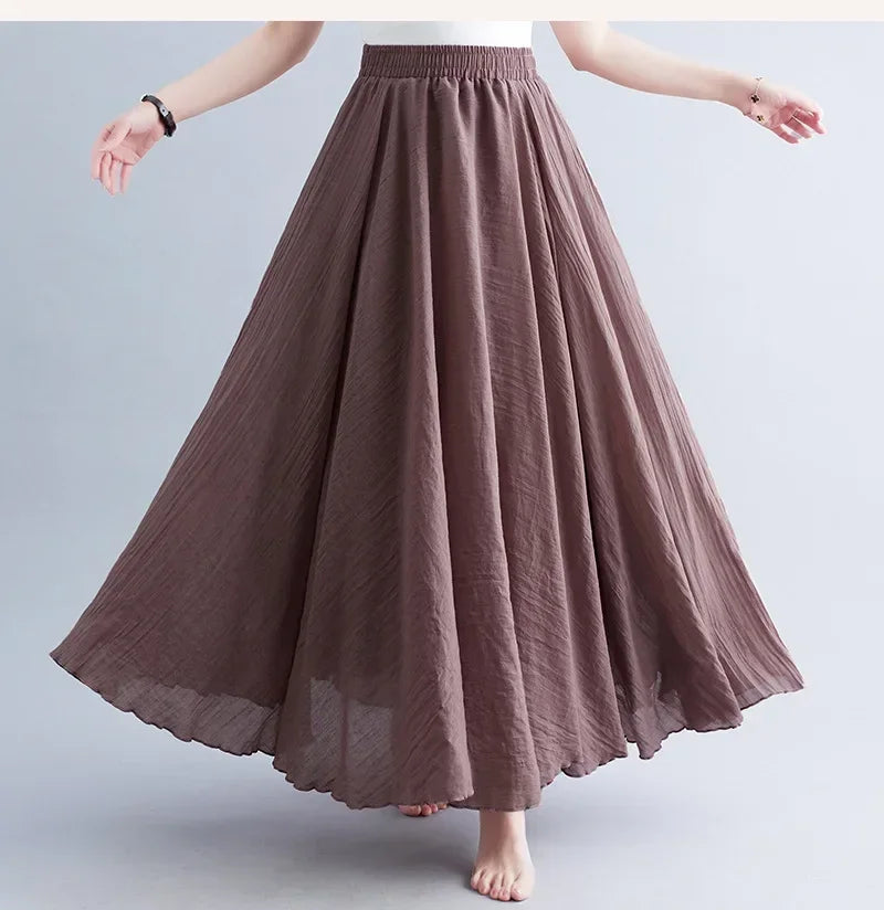 Cotton Linen Women Skirts Maxi Elegant