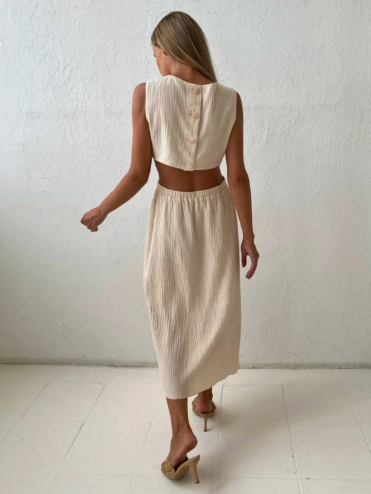 Holiday long Dress Woman 100% Cotton Loose splicing Summer sleeveless Dress Casual Lady Dress 2023