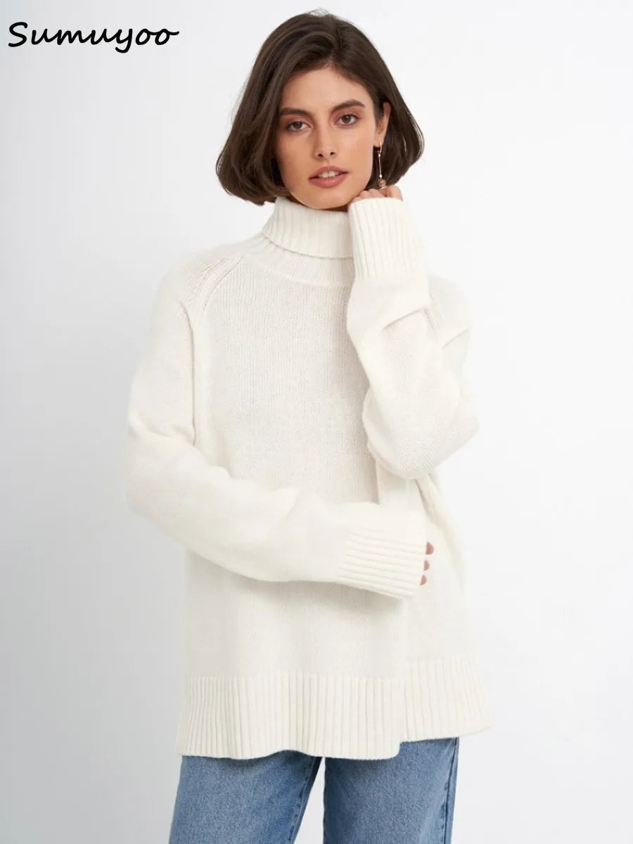 Sumuyoo Women Turtleneck Sweater NEW Autumn Thick Warm Pullover Tops Winter Oversized Casual Loose Knitted Jumper Female pulls