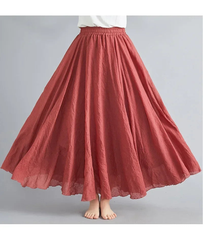 Cotton Linen Women Skirts Maxi Elegant