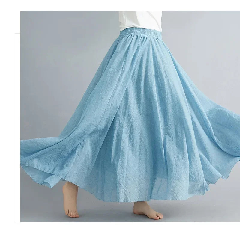 Cotton Linen Women Skirts Maxi Elegant