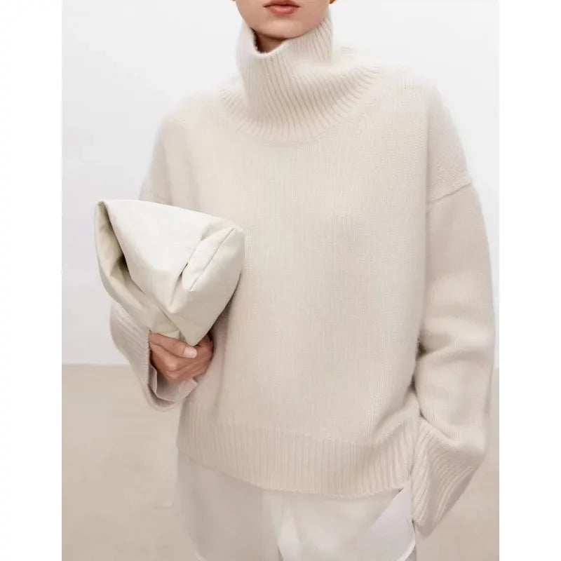 High-end soft waxy turtleneck 100%cashmere sweater women's loose thickened sweater base wool sweater