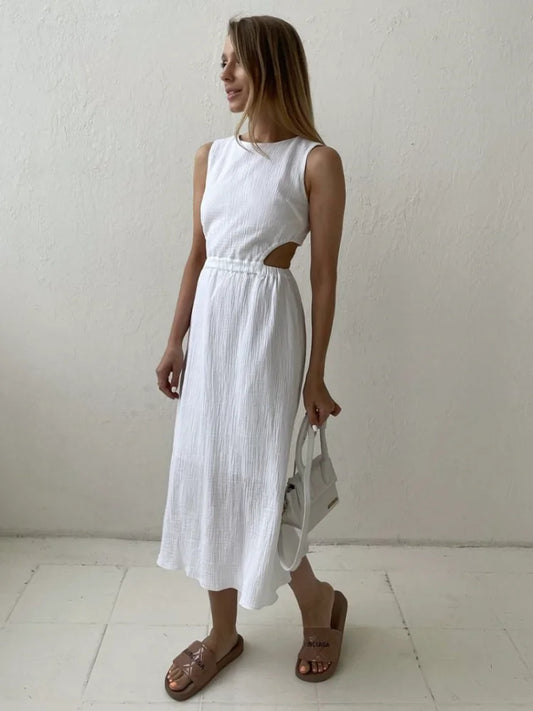 Holiday long Dress Woman 100% Cotton Loose splicing Summer sleeveless Dress Casual Lady Dress 2023