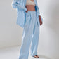 Mnealways18 Blue Casual Cotton Linen Pants Sets Office Ladies Pleated Two Pieces Suits Summer Autumn 2024 Oversize Outfits Women