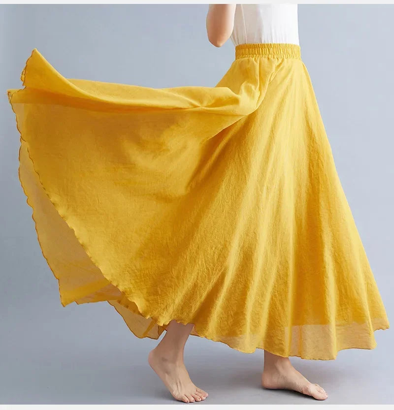 Cotton Linen Women Skirts Maxi Elegant