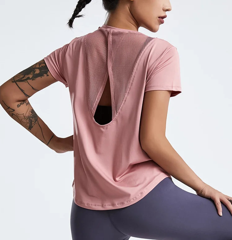 Loose Yoga Clothes Tops Short-Sleeved Running Quick-Drying Clothes T-Shirts Short Sports Hollow Fitness Clothes Women's Blouses