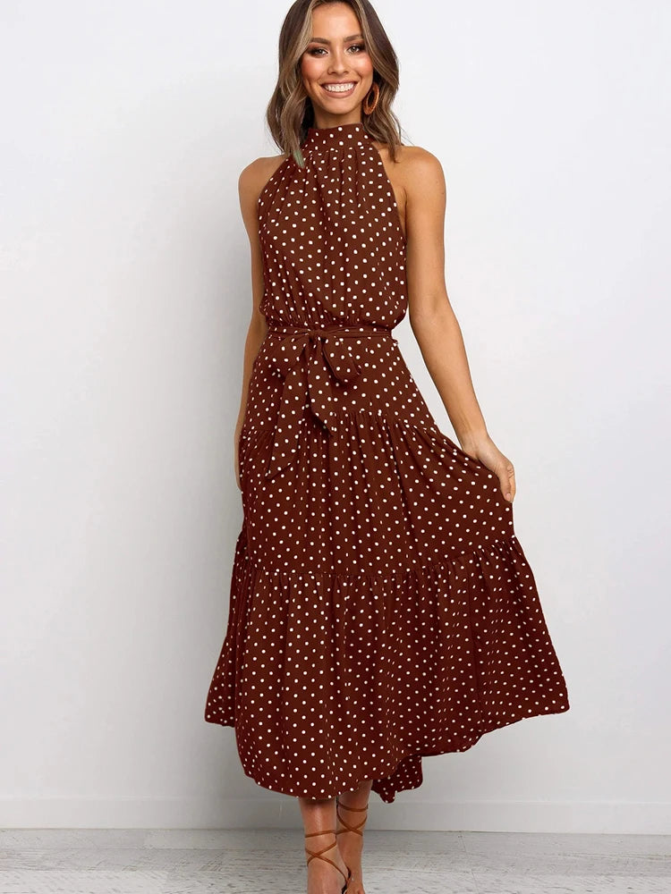 Summer Long Dress Polka Dot Casual Dresses Black Sexy Halter Strapless New 2022 Yellow Sundress Vacation Clothes For Women